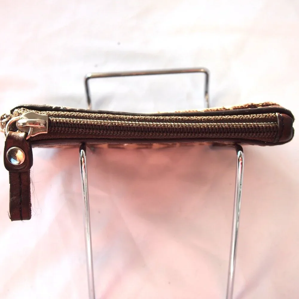Fossil Signature Brown Zip Cardholder/Keychain, Y2k